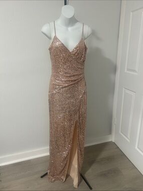 Emerald Sundae Rose Gold Sequin Maxi Dress with Slit